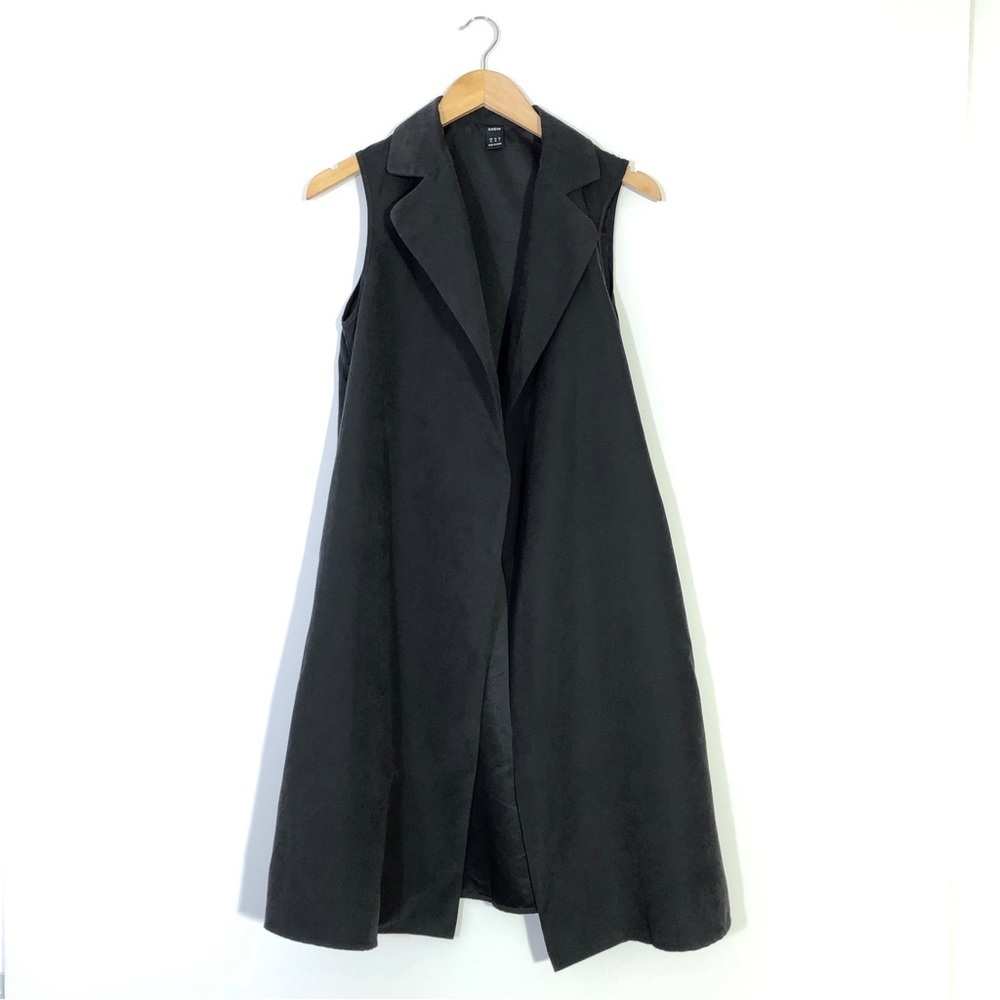 Shein Black Faux Suede Long Sleeveless Jacket XS
